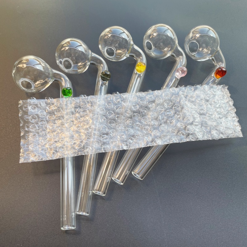 Colorful 14cm 16cm Curved sweetpuffs Oil burner pipes Glass Bong Water glass Pipe with different colored glass balancer
