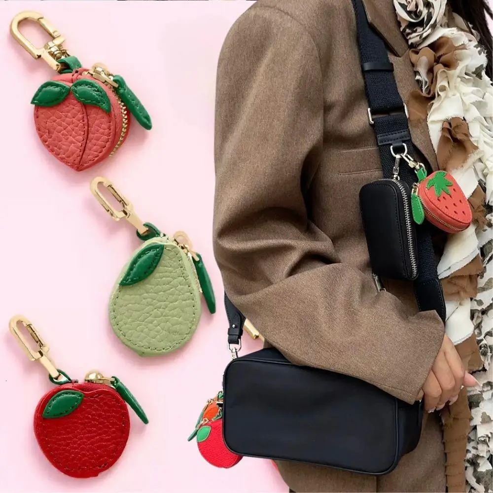 Fashion Cute Fruit Shape Coin Purse Apple Peach Tangerine Coin Bag Keychain Fruit Keychain Zipper Korean Style Earphone Bag 250930