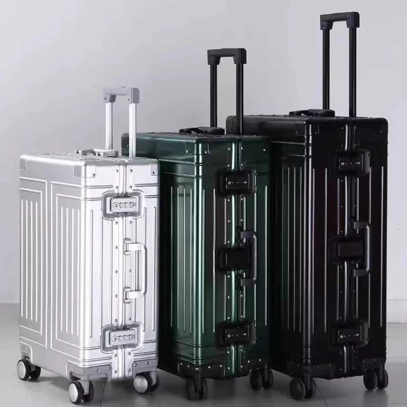 Aluminum Suitcase Metal Luggage 2030 inch Suitcase Trip Cabin Password Trolley Case Almg Alloy Travel Wheeled LuggageL250929