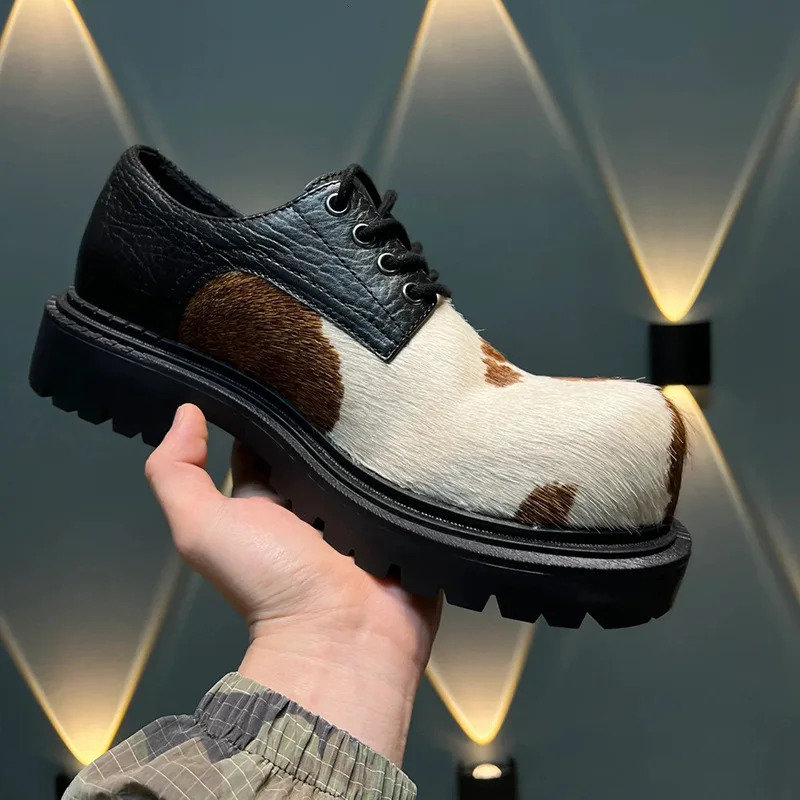 Unisex Men women Black Thick Soled Derby Shoes Leather Big Toe Fashion HighGrade High Street Shoes Couple Style Casual Shoes 250922