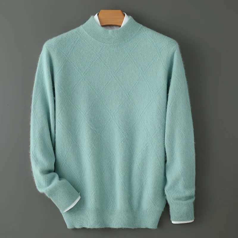 Half High Collar Mens 100 Pure Mink Cashmere Sweater Casual Pullover Winter Thick Knit Long Sleeve Men Fashion Fine Plaid TopXJ250929