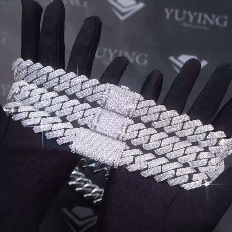 designer chain necklace hip hop jewelry 15mm wide 2rows link chains vvs moissanite white gold plated sterling sier cuban bracelets