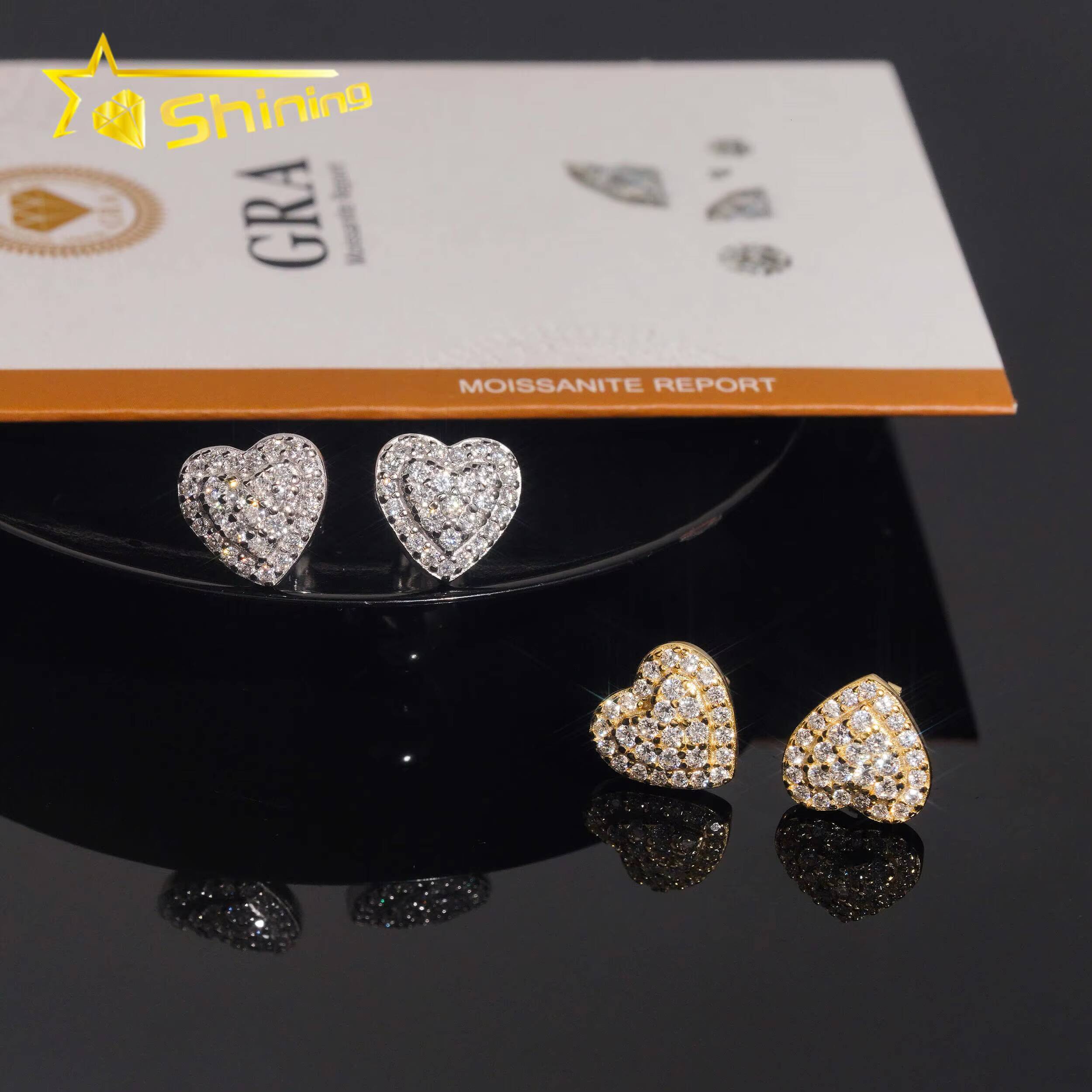 USA Warehouse Heart Shape Moissanite Earrings VVS Fine Jewelry Elegant Women 925 Silver Earrings Daily Wear Designer Earrings