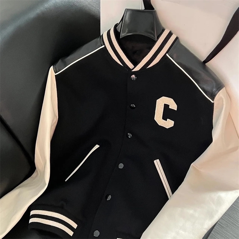 Teddy Leather Stitching Cword Wool Baseball Uniform Ce Home Letters Mens And Womens Highend Fashion Jacket 240320