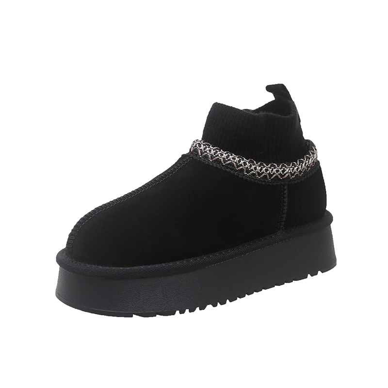 Designer shoes free shipping Thick soled snow boots for women new winter fur one-piece outer wear low top with fleece wool cotton shoes