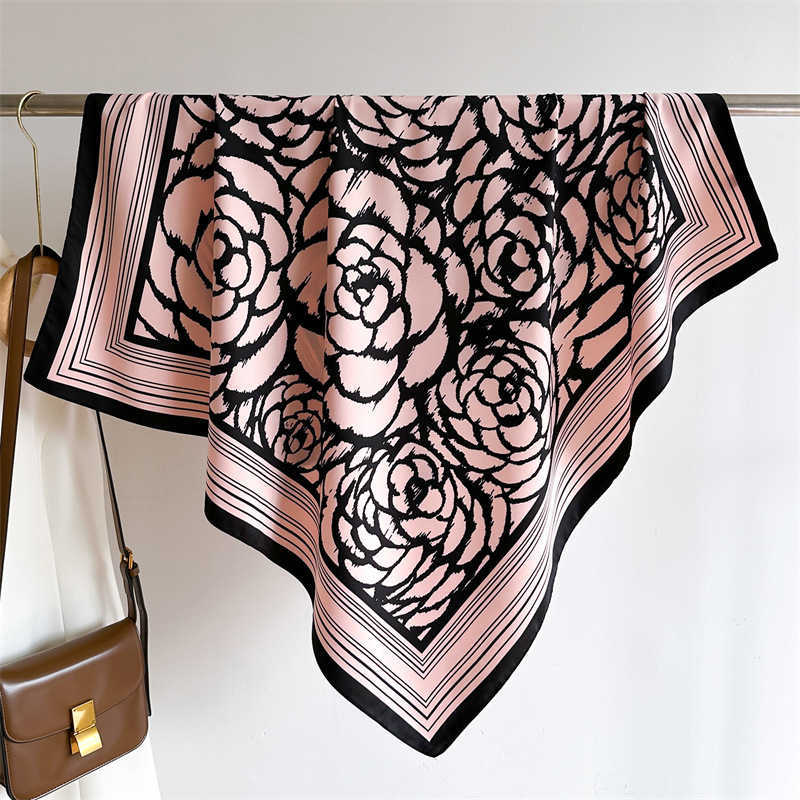 Scarf Simple Line Shawl Twill Silk Large Square Scarf 90cm Autumn Winter Travel Headscarf H250930