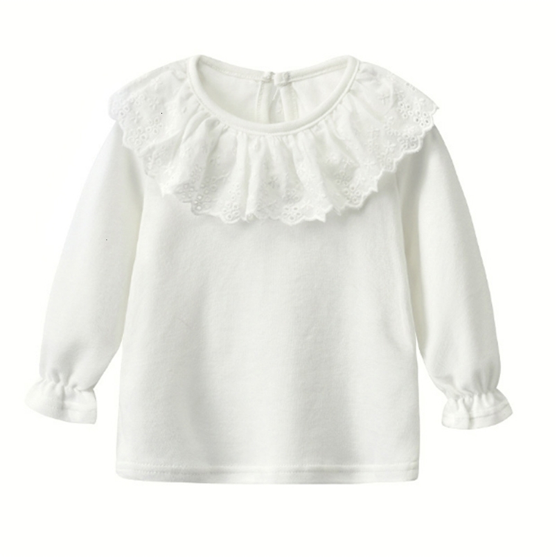 Kids Shirts Tou Baby Girls Lace Shirts Toddler Long sleeve white solid-color shirts Infant lovely top little girl spring clothes 6m-3y6M-4Y 230317