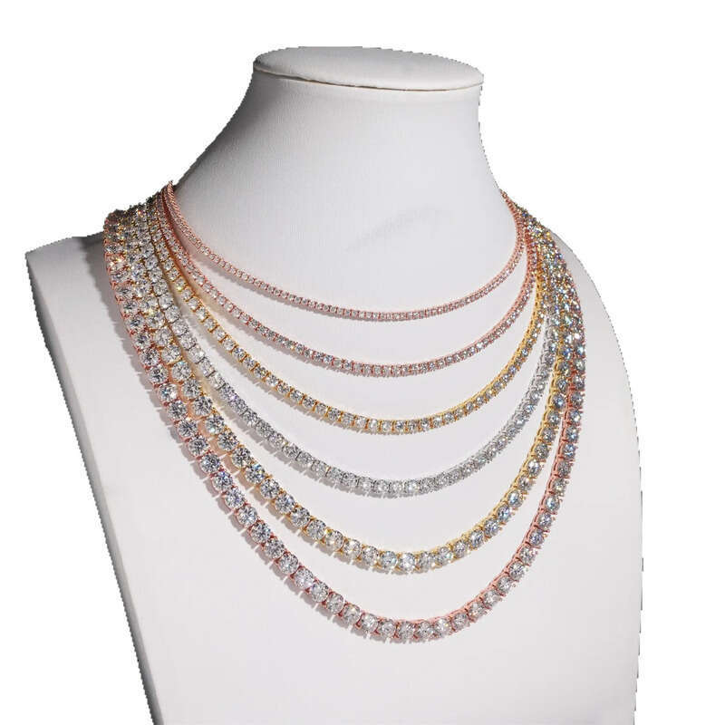 Designer Rose gold 4mm 5mm VVS Moissanite Tennis Chain 6-24 inch Women's and Men's Bracelet Necklace