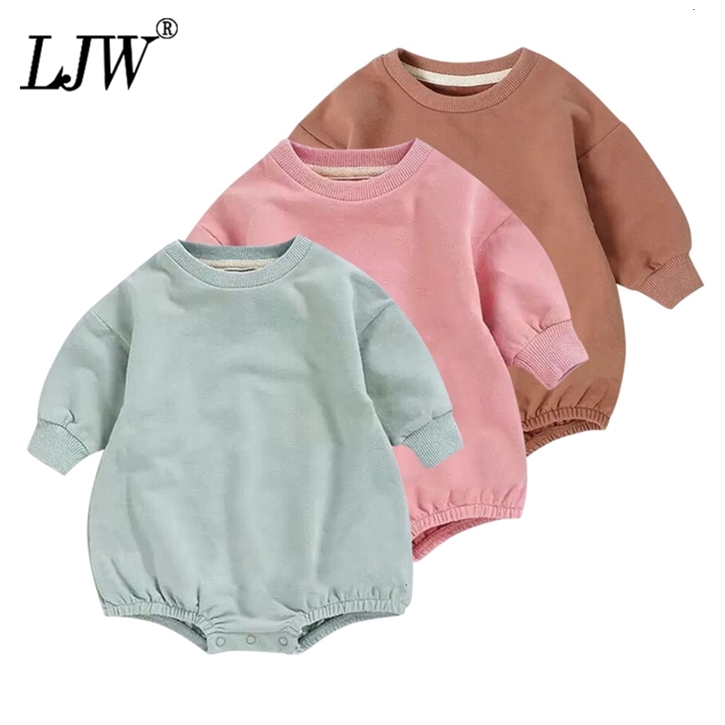 Rompers Infant jumpsuits autumn boys and girls solid color simple pullovers triangle rompers baby clothes casual rompers 230425