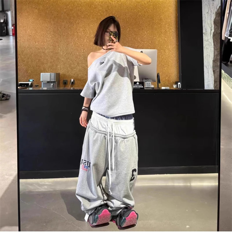 25FW Fake Three Waistband Letter Embroidery Drawstring Casual Project Sports Pants For Men Women Loose Wideleg Sweatpants 250922