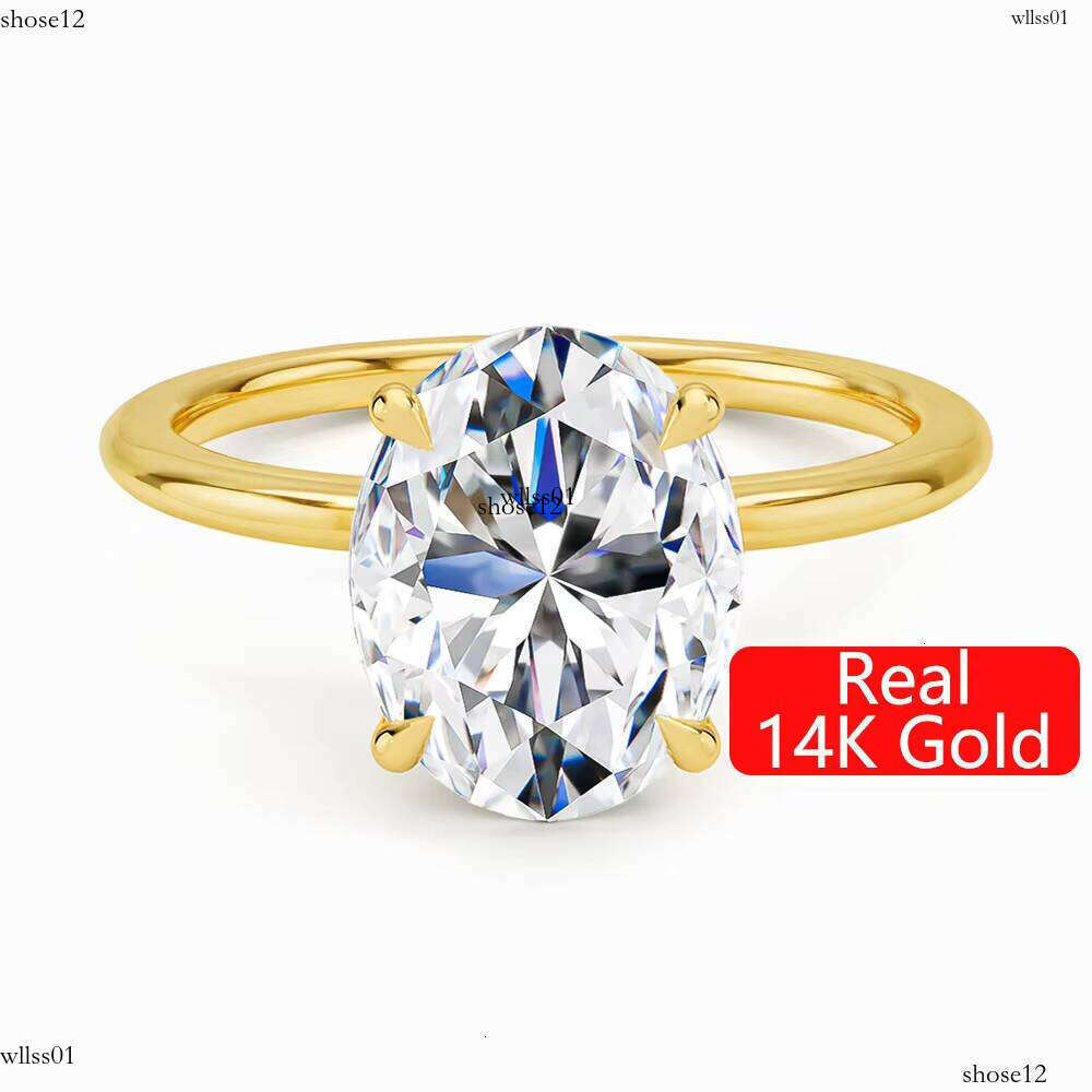 Premium Jeweler Women Engagement Wedding Gift Hollow Real 14k Gold 2ct 3ct Oval Shape Silicon Stone Ring