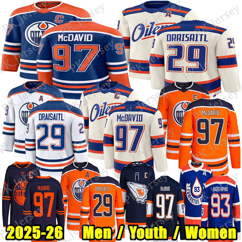 #97 Connors McDavids Edmonton Hockey Jersey Oilers Jersey #29 Leon Draisaitl Ryan Nugent-Hopkins Bouchard Ekholm Zach Hyman Stuart Skinner Wayne Gretzky Jerseys