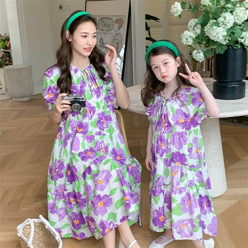 Family Matching Outfits Summer Mom and Daughter Dresses Floral Family Matching Clothes Mother and Baby Girl Equal Dress for Women Flower Clothing 2304