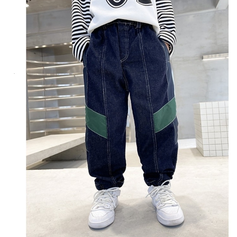 Jeans Boys' Winter Thickened Jeans Kids' Fashion Versatile Splice Loose Tight Mouth Comfortable Harun Denim Pants 230322
