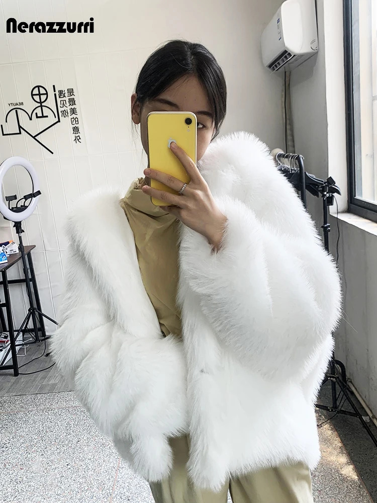 Nerazzurri Autumn Winter Oversized White Black Warm Shaggy Hairy Faux Fur Coat Women with Hood Loose Casual Fluffy Jacket 251029