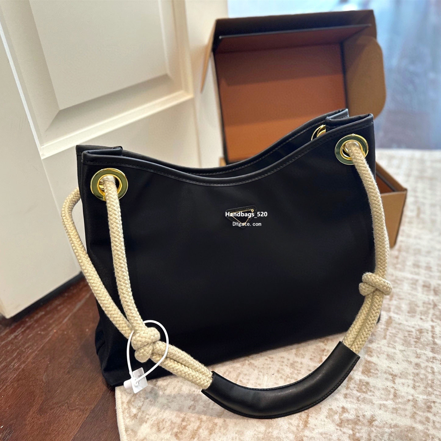 Fashion Design Handbag Nylon Large Capacity Woven Rope Strap Shopping Bag Waterproof Tote Bag Travel Bag for Women