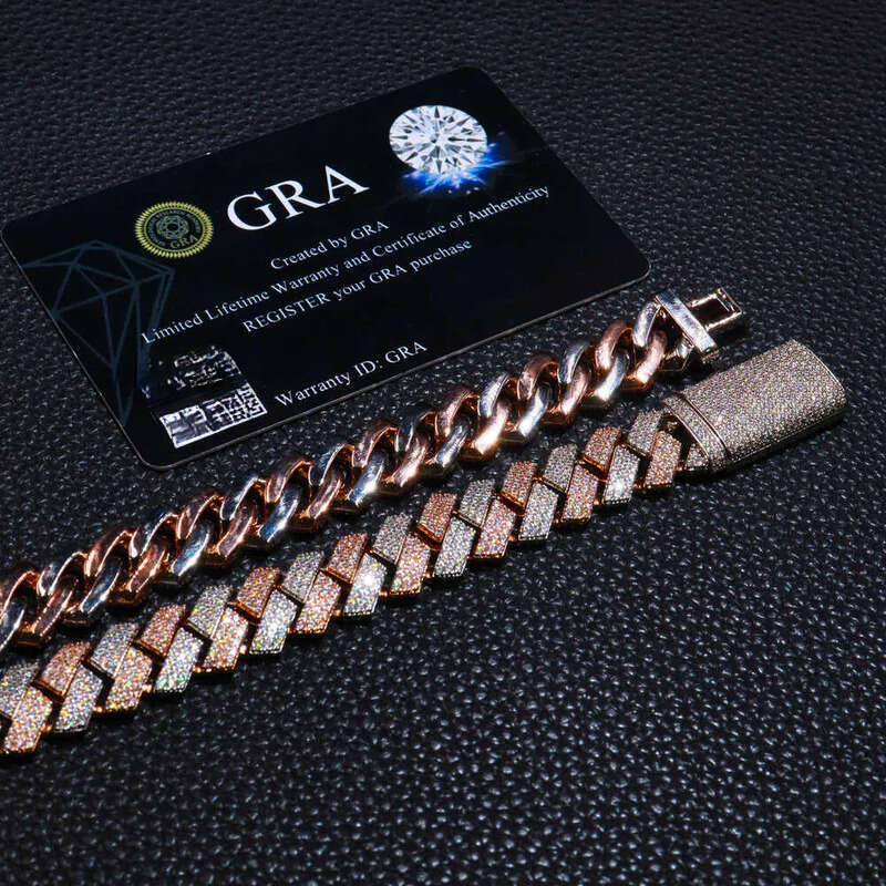 In Stock Drop Shipping Sier Men Rose Gold Solid Heavy Thick 13MM Iced Out Dia VVS D Color Moissanite Cuban Chain