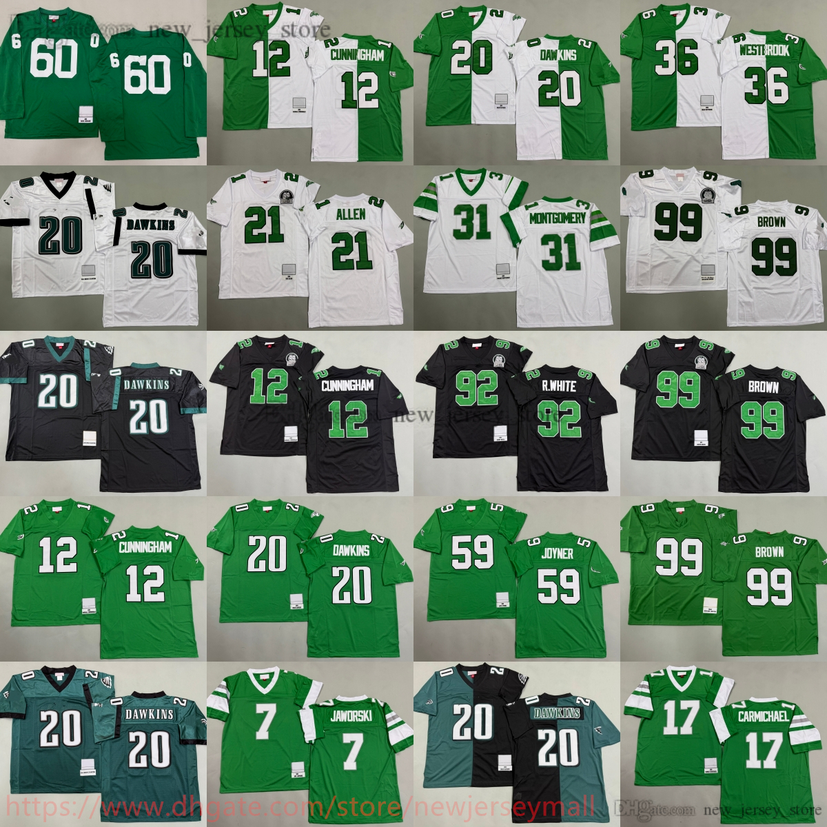 1996 Throwback Football 20 Brian Dawkins Jersey Stitched 99 Jerome Borwn Reggie White Bednarik Randall Cunningham Seth Joyner Brian Westbrook Allen Carmichael