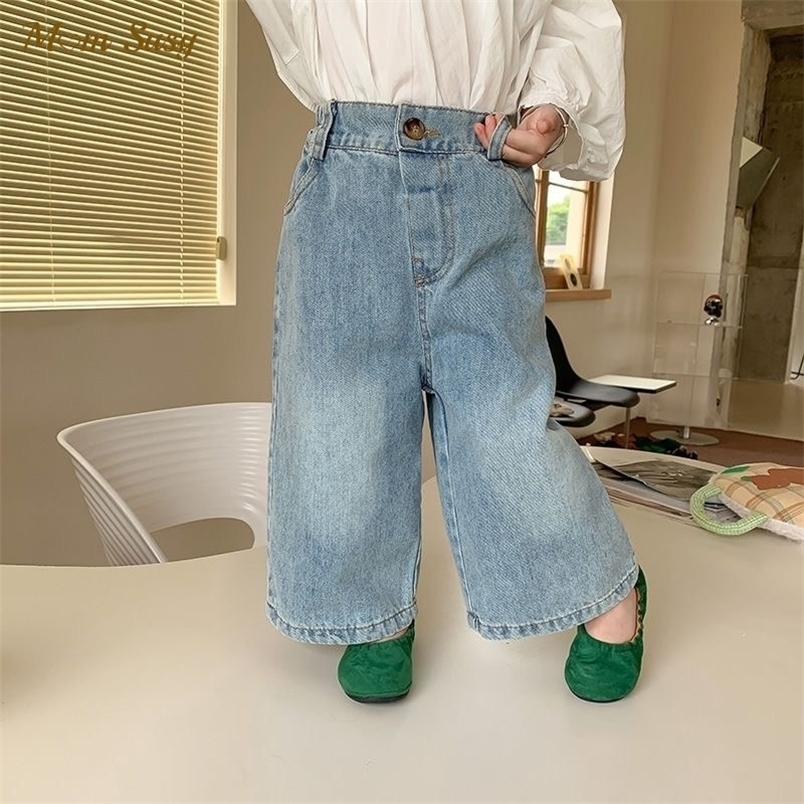 Jeans Fashion Baby Girl Boy Wide Leg Jeans Pant Cotton Shirt Infant Toddler Child Loose Denim Trousers Casual Baby Clothes 1-7Y 230512