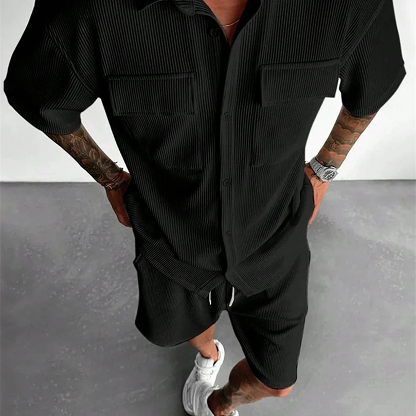 Summer shortsleeved shirt shorts sports suit mens loose Tshirt fivequarter pants casual fashion trend outing date running 250612