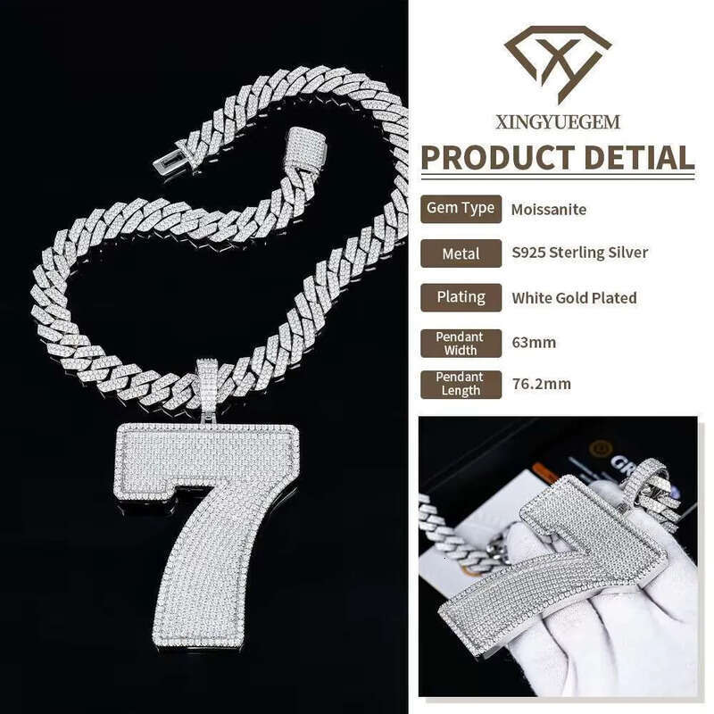 Quality Custom Hiphop Sier Letter Number Mossanite Moissanite Dia Iced Out Pendent Pendants for Cuban Chain Necklace Men