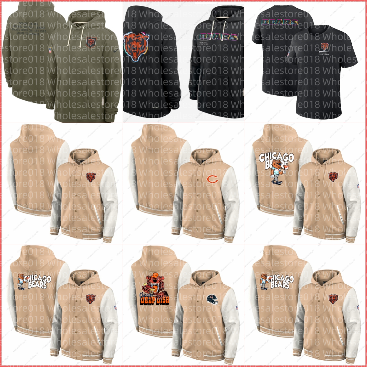 Bears Men Black 2025 Crucial Catch Sideline Standard Issue Hoodie Beige Jacket Women Youth Olive T-Shirt