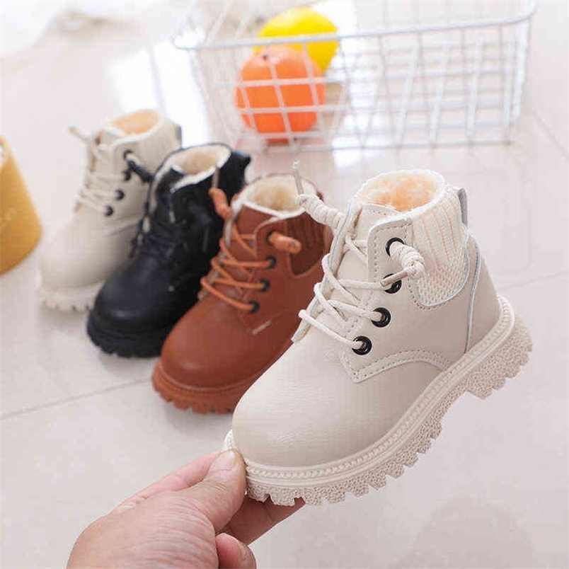 Kids Baby Girls Boots Winter Fashion Cotton Shoes Children Boys Warm Plush Boots Lace Up Fashion Velvet Snow Boots 211108