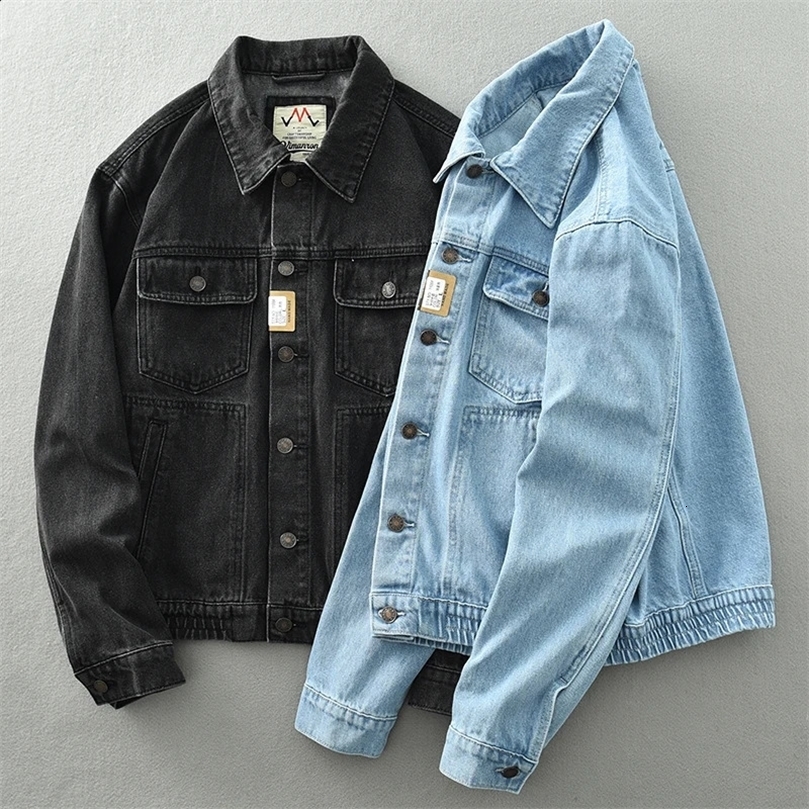 Autumn vintage wash blue short denim jacket mens daily work loose outdoor casual coat 240717