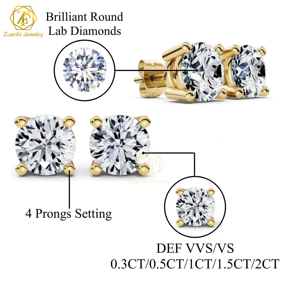 Custom 14K 18K Solid Gold Earring GIA IGI Certified 05ct 1ct 2ct DEF Round Brilliant Cut Lab Grown Diamond Stud Earrings Designer Earrings