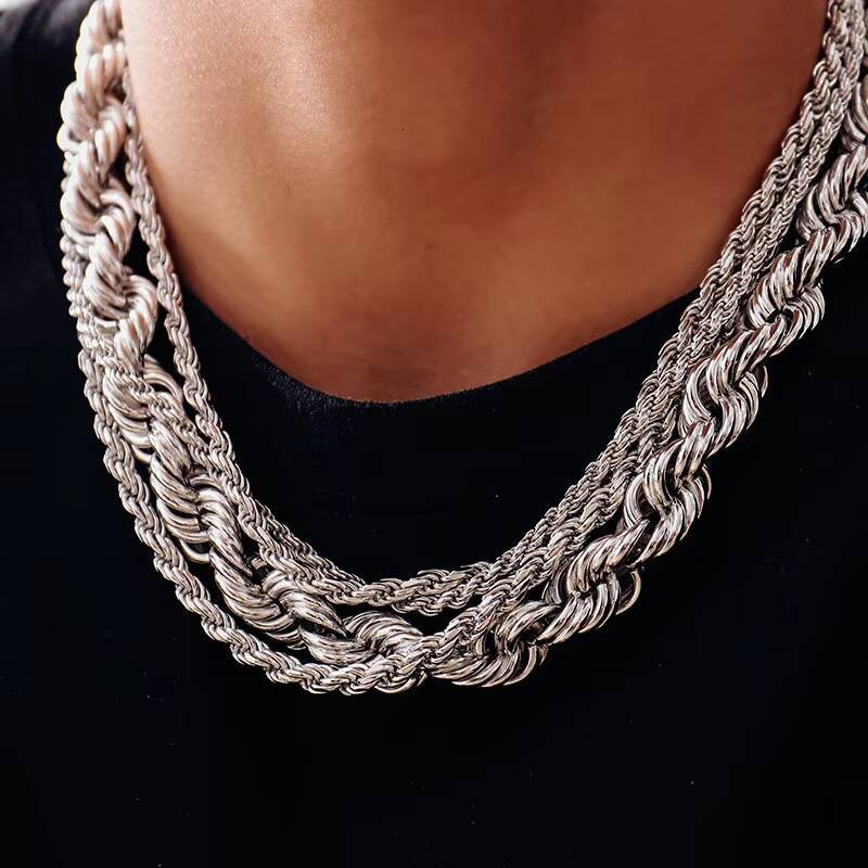 Hip Hop 925 Sterling Silver Pendant Necklace Wide Twisted Rope Chain for Wedding Gift Engagement Singapore Design