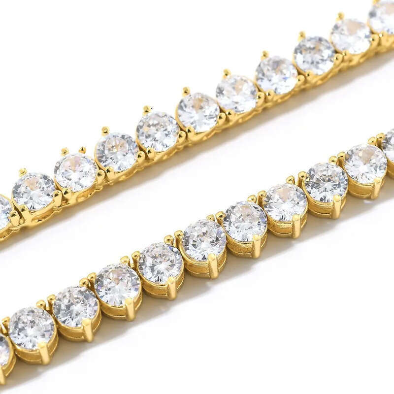 1 Row 4mm Wide 3 Prong CZ Dia Necklace For Women Stainless Steel Plated Gold Tennis Chain Hip Hop Bracelet Designer Jewelry Woman Valentines Day Gift