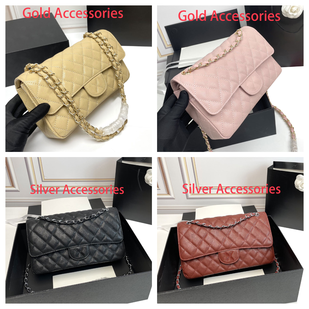 Women Luxury Handbags Chain Bags Designer Shoulder Crossbody Bags Large Capacity Flap Clutch Bags 25CM Caviar Textured Wallets Messenger Bags Quilted Leather Bags