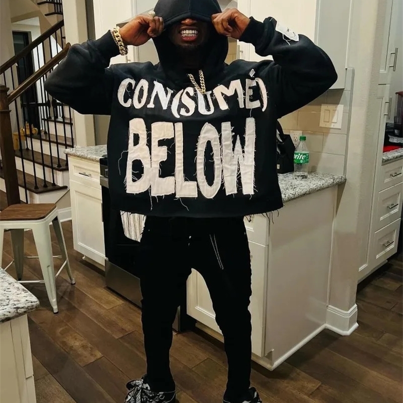 American Street Vintage Alphabet Embroidery Oversized Hoodie for Men Y2k Goth Harajuku Couple Casual Wide Sweatshirt 240430