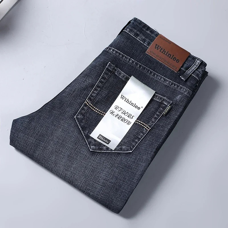 2025 Fashion Four Seasons Classic Blue Black Work Denim Trousers Mens Jeans Casual Straight Stretch Male Clothing 250922 - view 3