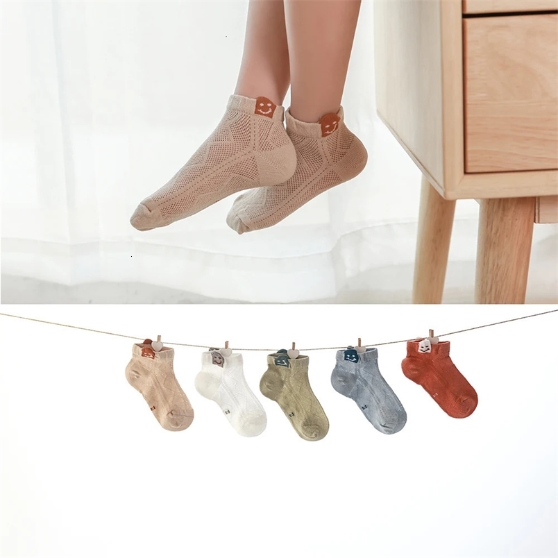 5Pairs/lot Summer Spring Baby Socks Thin Mesh Cotton Kids Socks Lovely Smile Cute Boy Socks 240703CJ