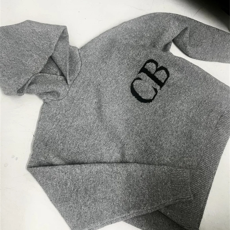 24ss Oversized CB Knitted Hooded Sweater Jacquard Crewneck Knit Hoodies Casual Women Men Wool Sweaters 250311