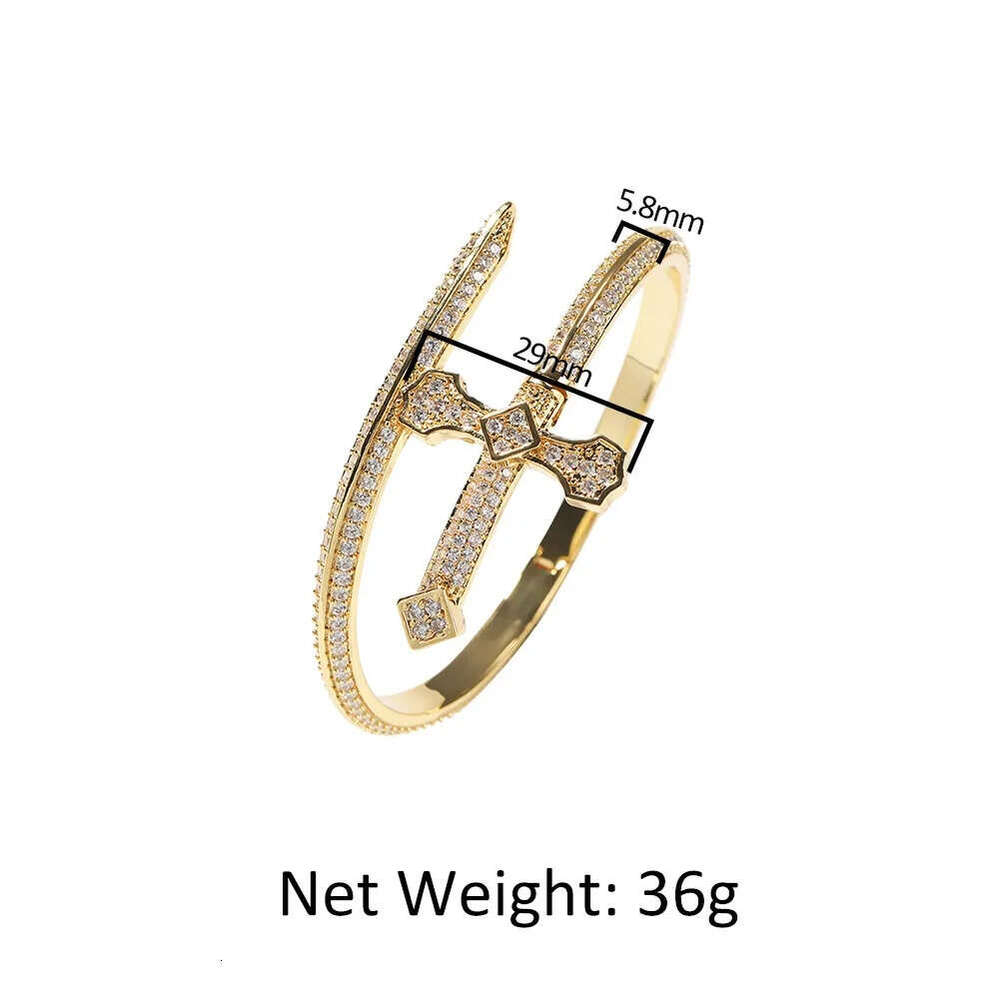 Hip hop justice sword bracelet set full trend versatile hand ornament cuban Moissanite dia inlaid Sier Rose gold