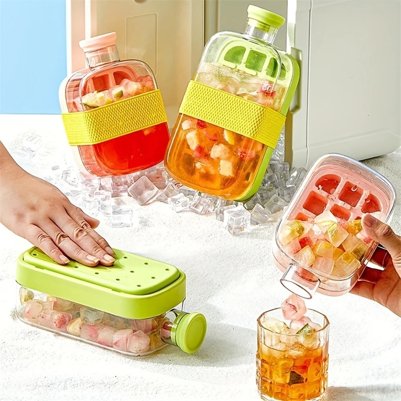 Silicone Oneclick Ice Mold Bottle Cooler Cup with Straw Cube Tray Lid for Freezer Creative NO TOUCH Mould Summer 250624