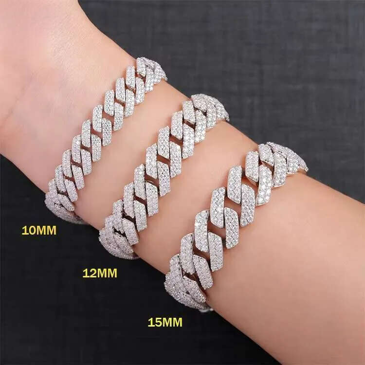 Hip Hop Jewelry 2rows 15mm Wide S Sier VVS Moissanite Iced Out Dia Cuban k Bracelet