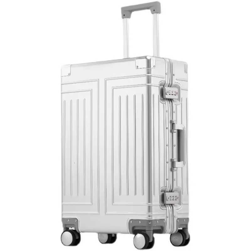 Aluminum Suitcase Metal Luggage 2030 inch Suitcase Trip Cabin Password Trolley Case Almg Alloy Travel Wheeled LuggageL250929