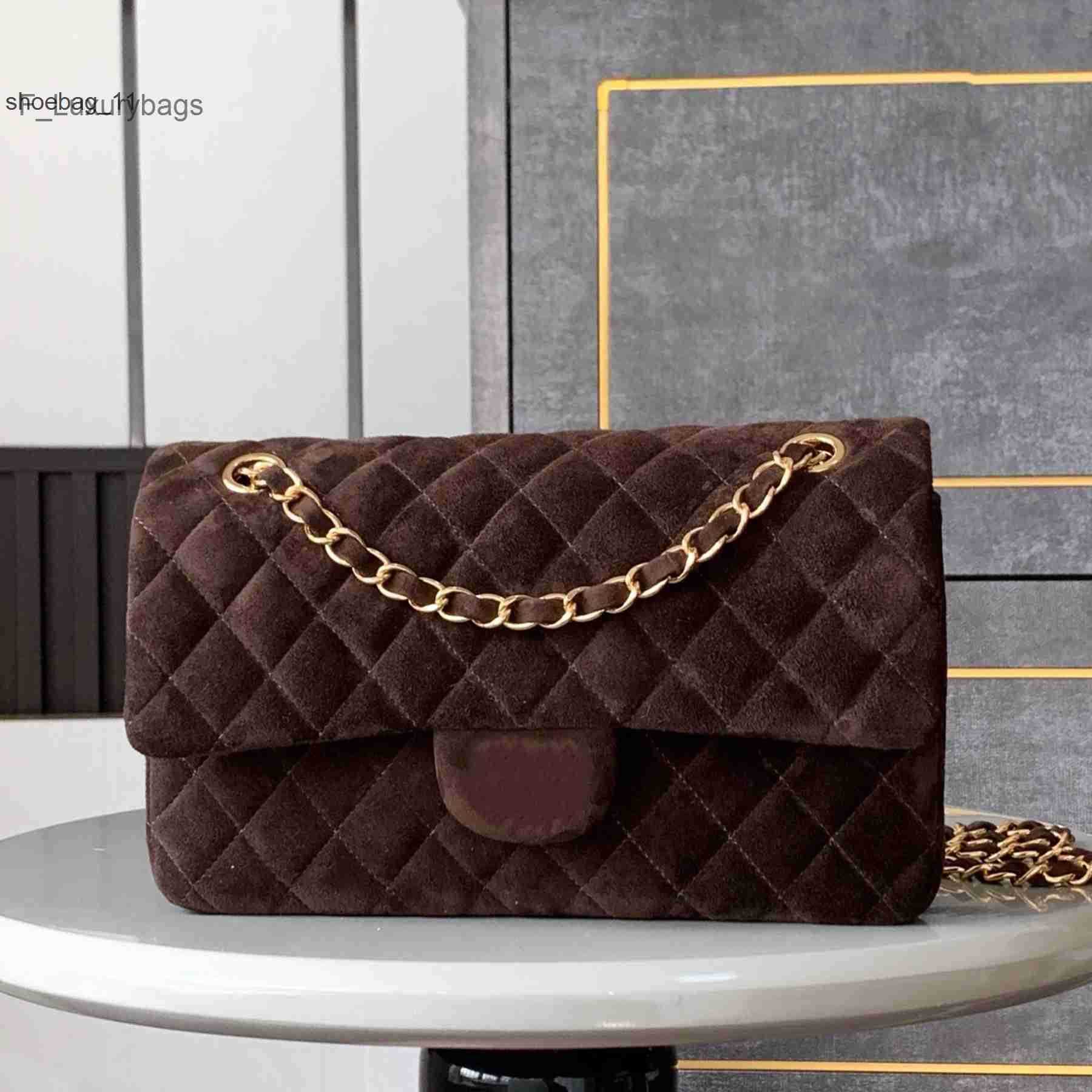 Shoulder Bags Suede Classic Handbag Luxury Designer Flap Bag with Chain Golden Hardware Zipper Pocket Turn Lock Closure Hobo Metal Cowhide WOC Handle Makeup Bag Box