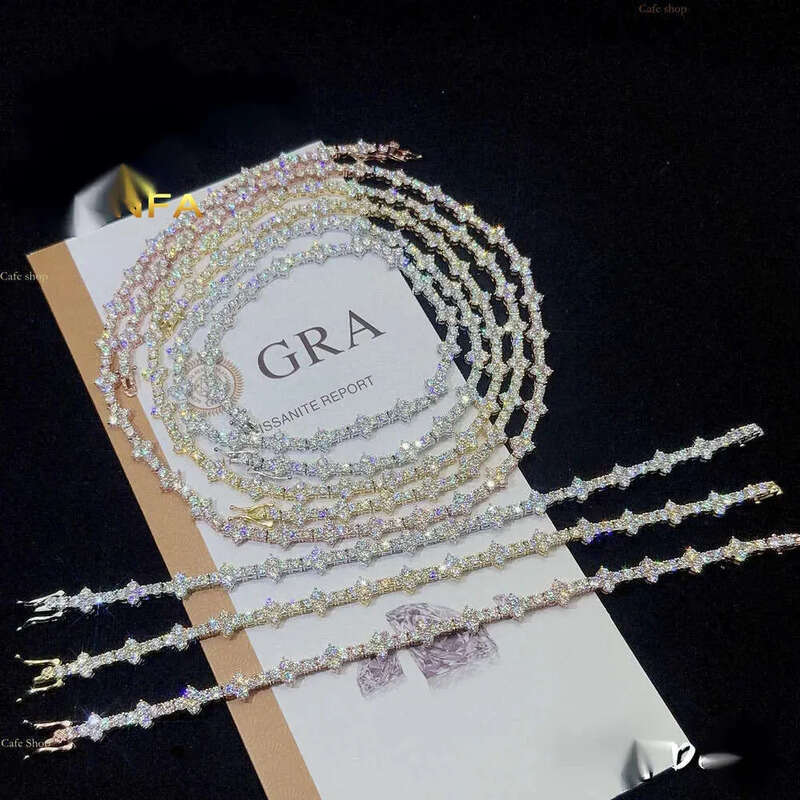 Designer 3mm New Style Hip Hop Moissanite Tennis Chain Bracelet Pass Dia Tester GRA Sier vvs tennis moissanite chain women&mens fashion cuban k neckla