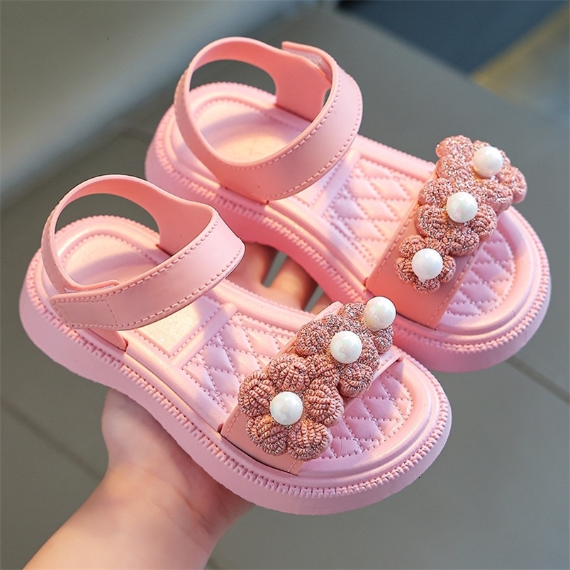 Sandals 2-9 Years Baby Girls Princess Sandals Fashion Flower Casual Beach Shoe Kids Summer Outdoor Cute Sandalias Chaussure Enfant Fille 230421