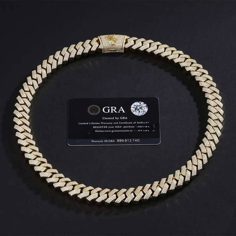 Cuban fashion trend Necklace moissanite chain cuban link chainHip Hop Jewelry Custom VVS Lab Dia Mossinate Chain Men 14k Gold Vermeil