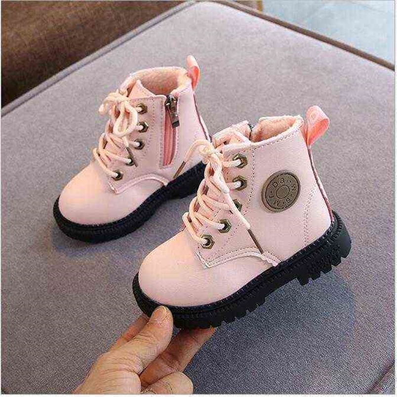 Autumn/Winter Children Boots Boys Girls Leather Martin Boots Plush Fashion Waterproof Non-slip Warm Kids Boots Shoes 21-36 211108