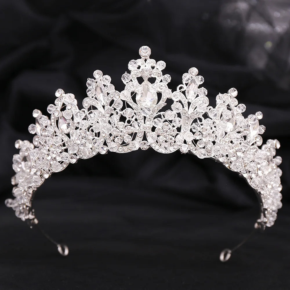 Baroque Handmade Pink Crystal Beads Bridal Tiara Crown Rhinestone Pageant Diadem Floral Headpiece Wedding Hair Dress Accessories 250929