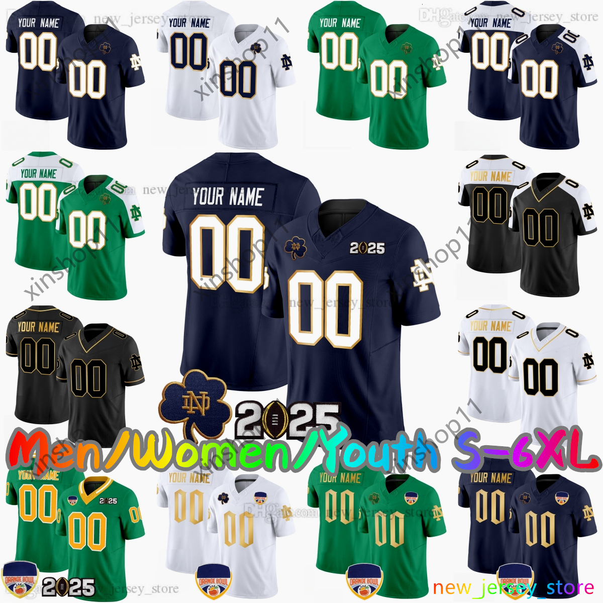 2025 Custom S6XL Notre Dame Fighting Irish New Football Jersey 4 Jeremiyah Love 13 Riley Leonard CJ Carr 3 Joe Montana 5 Beaux Collins Eli Raridon Sti