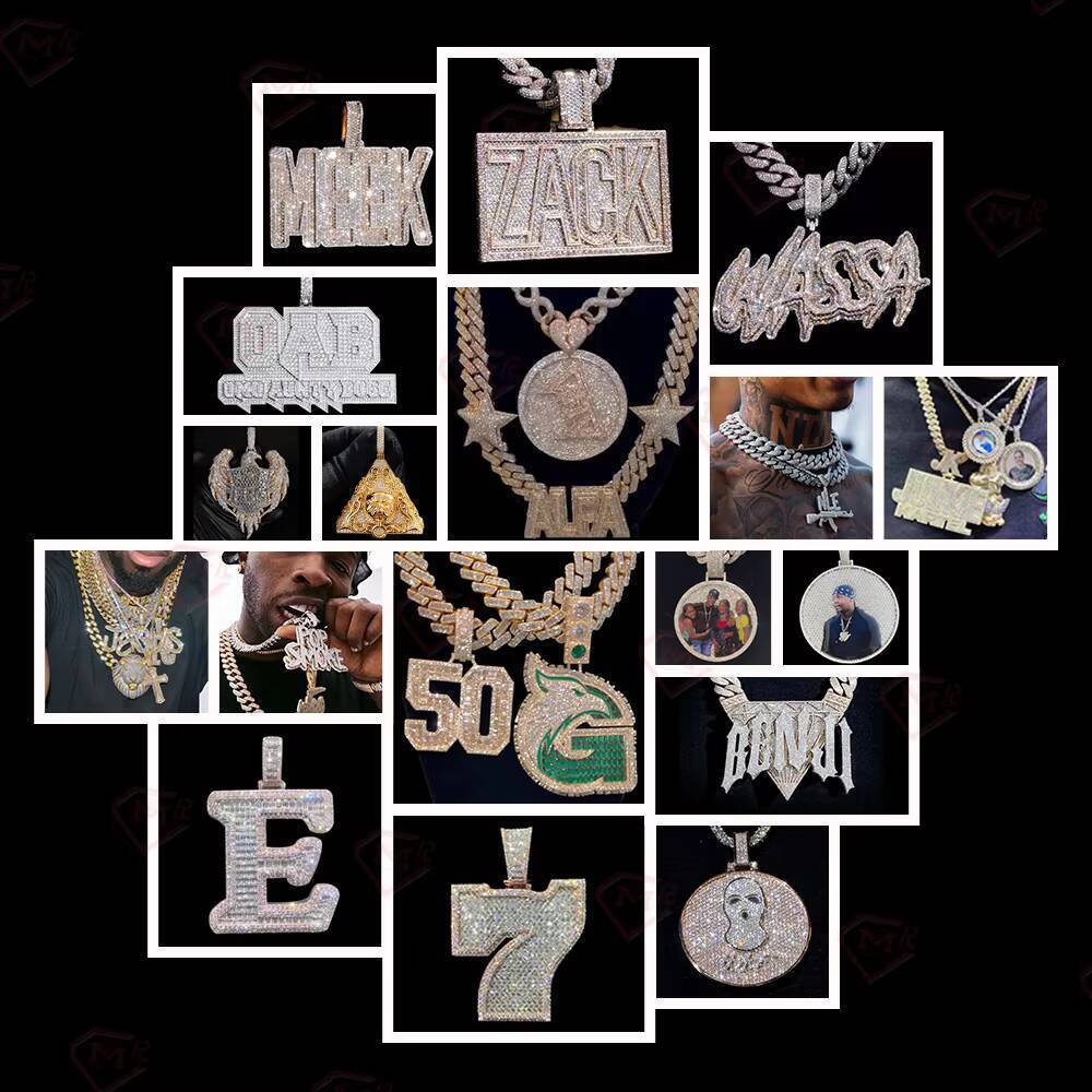 Hip Hop Mossanite Pendant Circular Charm Baguette Allah Fully Iced Out 925 Silver Customized Trend Moissanite Pendant