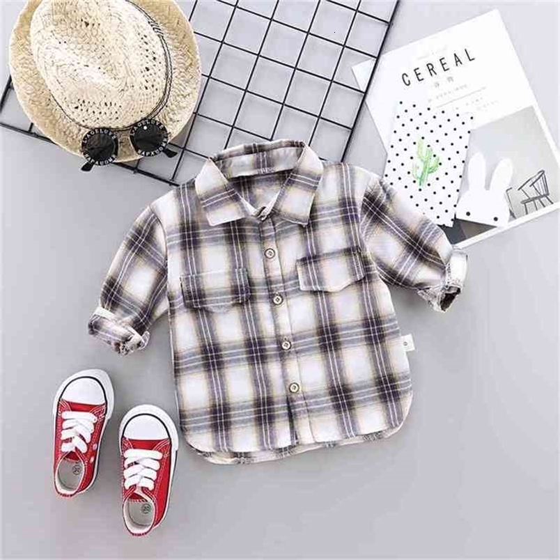 Kids Plaid Shirts Trendy Sale Children Kid Boys Girls Long Sleeve Buttons Pocket Tops Shirt Turn Down Collar Casual Blouses 210713