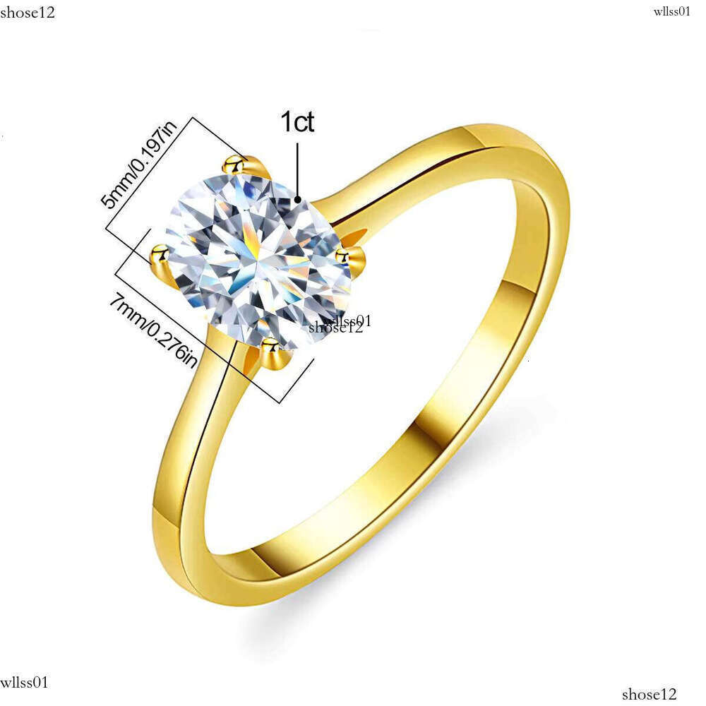 1CT Oval Cut Chrysolite Sterling Silver Gold Plated Wedding Diamond Ring Female Engagement Bride Jewelry
